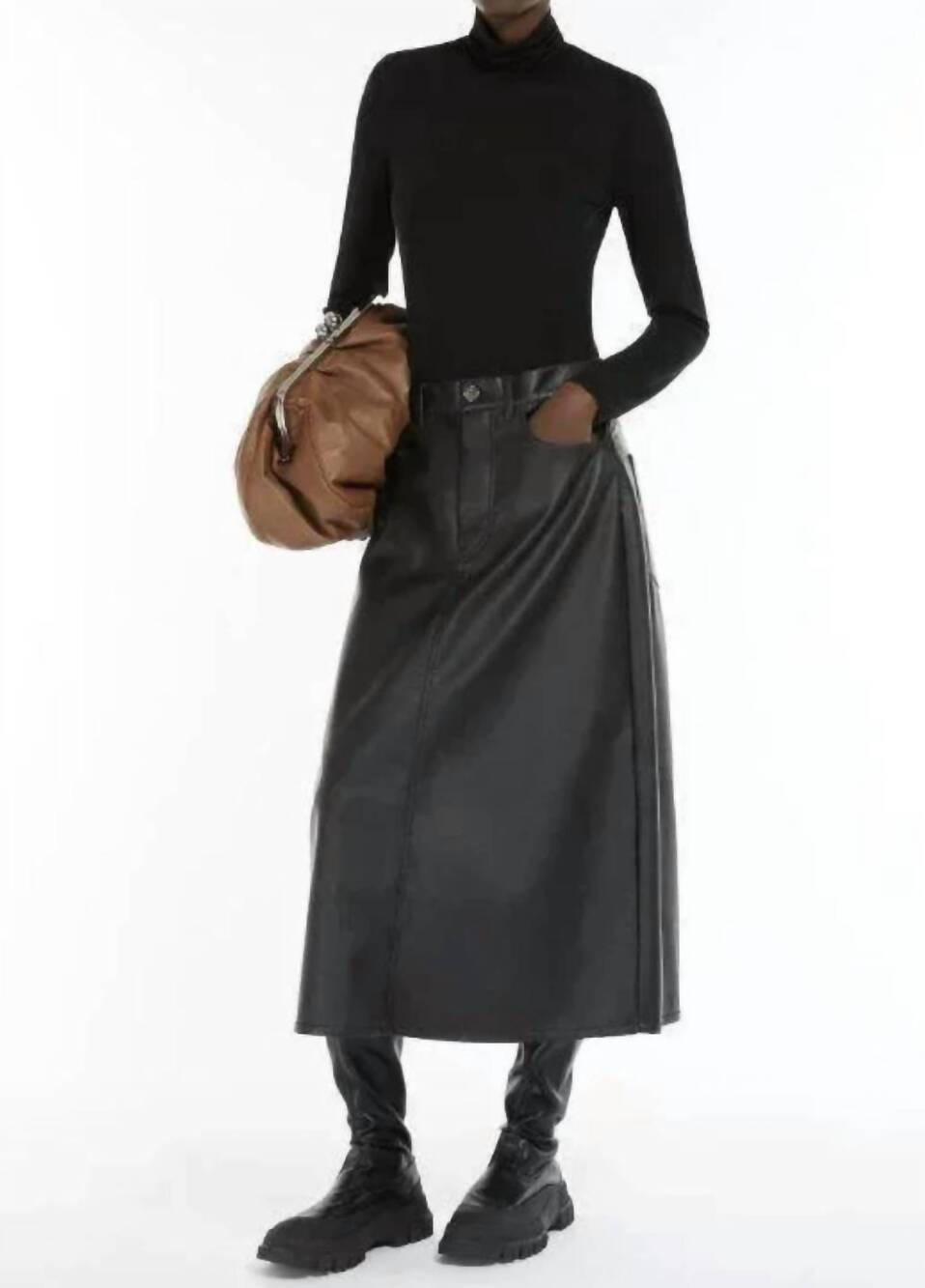 NEW WEEKEND MAX MARA multif stretch-jersey turtleneck top in black